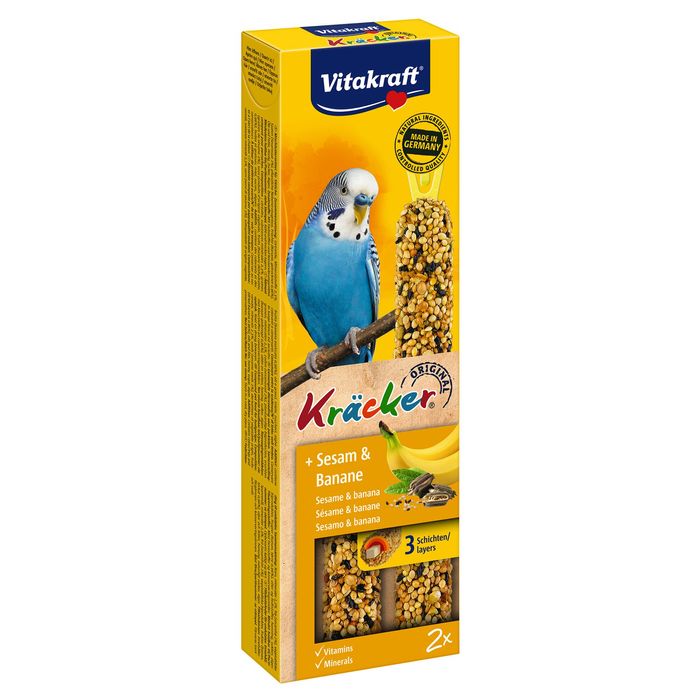 Ласощі для хвилястих папуг Vitakraft «Kracker Original + Sesame & Banana» 60 г / 2 шт. (кунжут та банан) - masterzoo.ua
