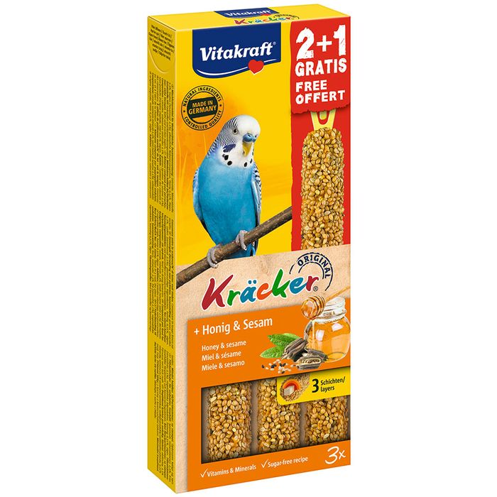Ласощі для папуг Vitakraft «Kracker Original + Honey & Sesame» 90 г / 3 шт. (мед та кунжут) - masterzoo.ua