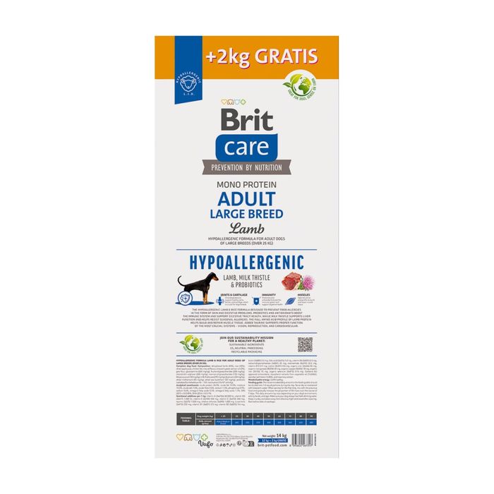 Сухой корм для собак Brit Care Dog Hypoallergenic Adult Large Breed 12+2 кг - ягненок - masterzoo.ua