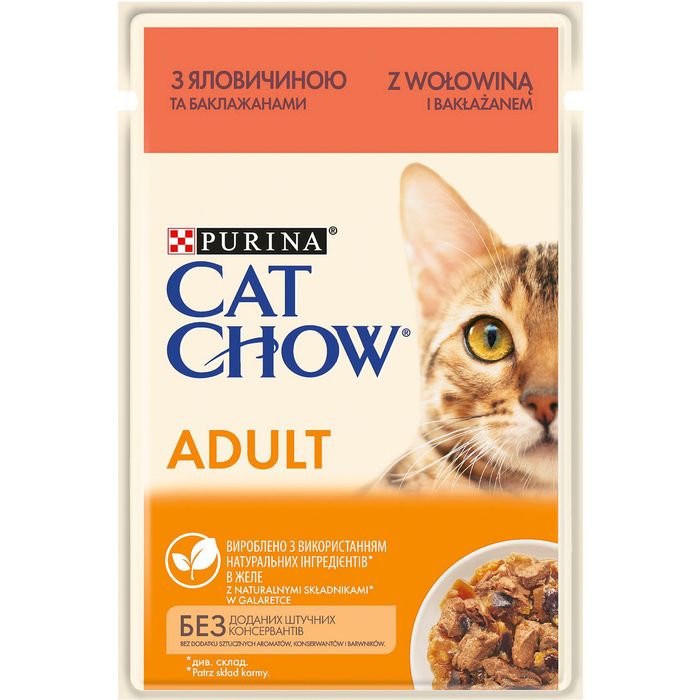 Вологий корм для котів Cat Chow Adult 85 г (яловичина та баклажани) - masterzoo.ua