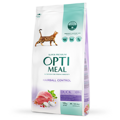 Сухой корм для взрослых кошек с эффектом выведения шерсти Optimeal 10 кг (утка) - masterzoo.ua