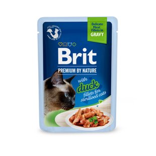 Вологий корм для котів Brit Premium Delicate Fillets in Gravy Duck for Sterilised pouch 85 г - філе качки в соусі - masterzoo.ua