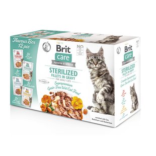 Набор влажных кормов для кошек Brit Care Flavour box Sterilized pouch 12 шт х 85 г - masterzoo.ua