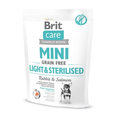 Сухий корм для собак мініатюрних порід з надмірною вагою або стерилізованих Brit Care Mini GF Light & Sterilised 400 г (лосось та кролик) - masterzoo.ua