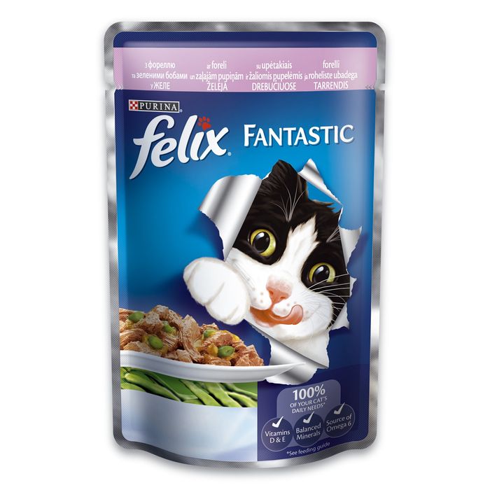 Влажный корм для кошек Felix Fantastic Trout 100 г - форель и бобы - masterzoo.ua