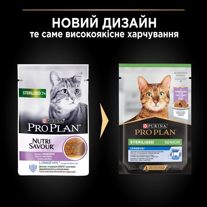 Вологий корм для стерилізованих котів старше 7 років ProPlan Sterilised Snr Cat 85 г (індичка) - masterzoo.ua