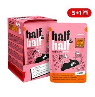 Упаковка вологого корму для кошенят Half&Half Kitten 6 шт х 85 г - курка та гарбуз - masterzoo.ua