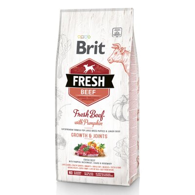 Сухий корм для цуценят та молодих собак великих порід Brit Fresh Beef Pumpkin Puppy Junior Growth & Joints 12 кг (яловичина) - masterzoo.ua