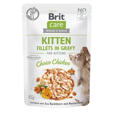 Влажный корм для котят Brit Care Cat Fillets in Gravy pouch 85 г - курица - masterzoo.ua