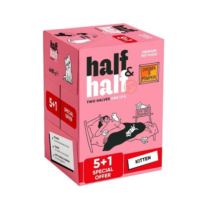 Упаковка вологого корму для кошенят Half&Half Kitten 6 шт х 85 г - курка та гарбуз - masterzoo.ua