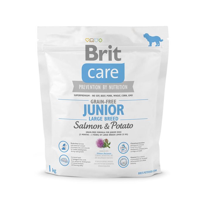Сухий корм для цуценят та молодих собак великих порід (вагою від 25 кг) Brit Care GF Junior Large Breed Salmon & Potato 1 кг (лосось) - masterzoo.ua