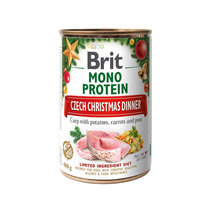 Вологий корм для собак Brit Care Dog Monoprotein Різдвяна консерва 400 г (карп і картопляний салат) - masterzoo.ua