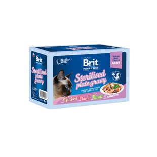 Набір вологого корму для котів Brit Premium Delicate Fillets in Gravy Family Plate Sterilised 12 шт x 85 г - асорті - masterzoo.ua