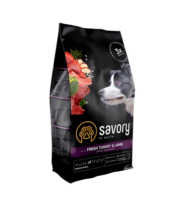Сухий корм для собак Savory Medium Breed Fresh 1 кг - індичка та ягня - masterzoo.ua