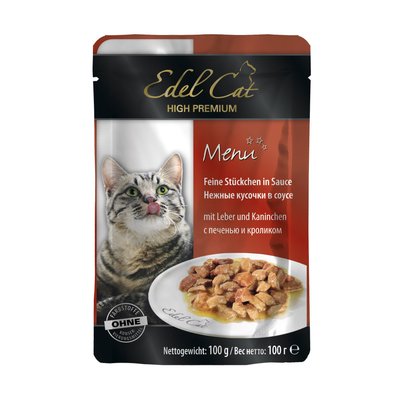 Вологий корм для котів Edel Cat pouch 100 г (печінка та кролик в соусі) - masterzoo.ua