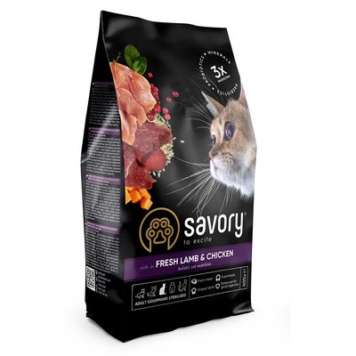 Сухий корм для котів Savory Adult Cat Steril Fresh 400 г - ягня та курка - masterzoo.ua