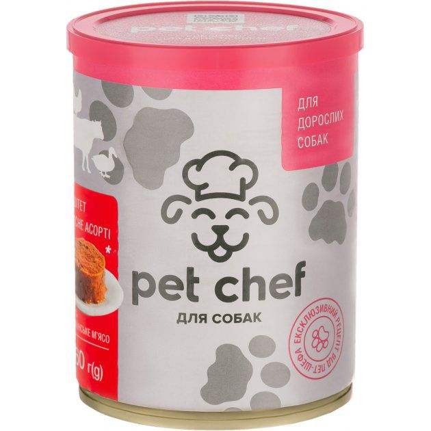 М'ясний паштет для дорослих собак Pet Chef 360 г (м'ясне асорті) - masterzoo.ua