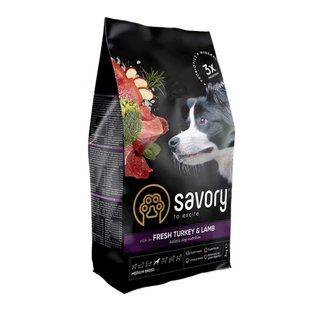 Сухой корм для собак Savory Medium Breed Fresh 3 кг - индейка и ягненок - masterzoo.ua