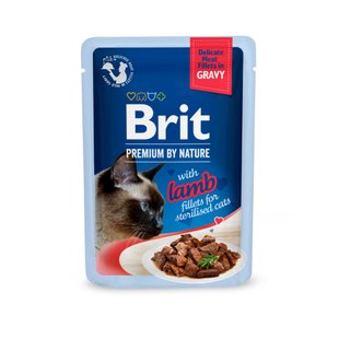 Вологий корм для котів Brit Premium Delicate Fillets in Gravy Lamb for Sterilised pouch 85 г - філе ягня в соусі - masterzoo.ua