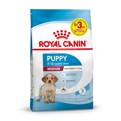 Сухий корм для цуценят Royal Canin Medium puppy 12+3 кг - домашня птиця - masterzoo.ua