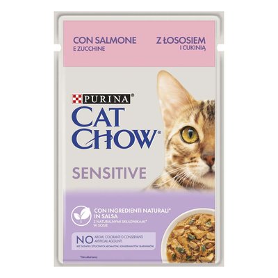 Влажный корм для кошек Cat Chow Sensetive Adult pouch 85 г (лосось и кабачок) - masterzoo.ua