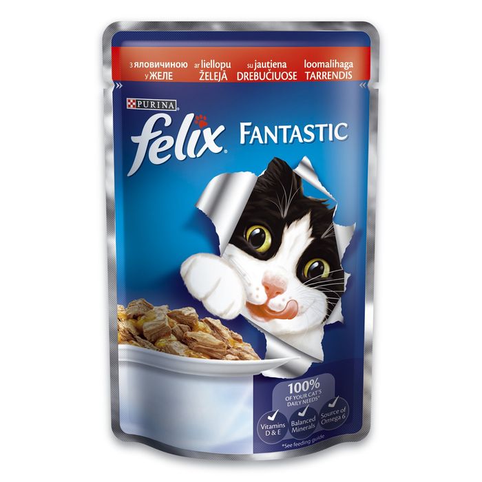 Вологий корм для котів Felix Fantastic Beef 100 г - яловичина - masterzoo.ua