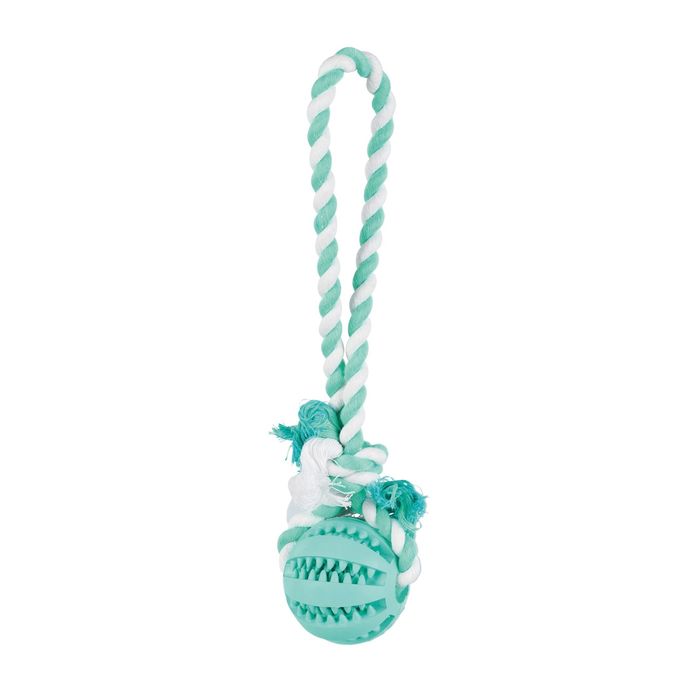 Игрушка для собак Trixie Мяч на верёвке с ручкой «Denta Fun» 24 см, d=7 см (резина) - masterzoo.ua