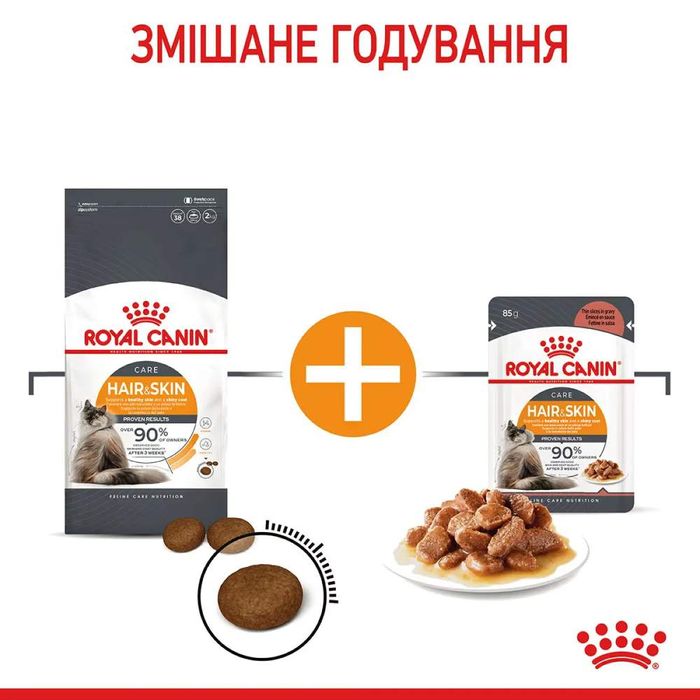 Набор корма для кошек Royal Canin hair and skin care 2 кг + 4 pouch - домашняя птица - masterzoo.ua