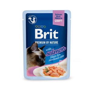 Влажный корм для котов Brit Premium Delicate Fillets in Gravy Salmon For Sterilised pouch 85 г - филе лосося в соусе - masterzoo.ua