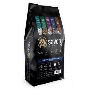 Сухий корм для котів Savory Hair and Skin Care 8 кг - лосось та біла риба - masterzoo.ua