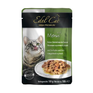 Вологий корм для котів Edel Cat pouch 100 г (індичка та качка в соусі) - masterzoo.ua