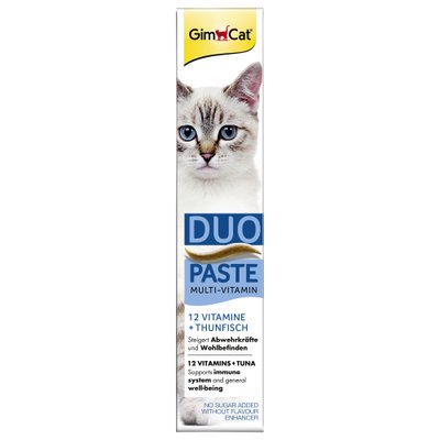 Ласощі для котів GimCat Multi-Vitamin Duo Paste Tuna + 12 Vitamins 50 г (мультивітамін)