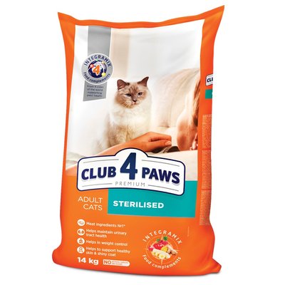 Сухий корм для стерилізованих котів Club 4 Paws Premium 14 кг (курка) - masterzoo.ua