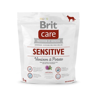 Сухой корм для собак с чувствительным пищеварением Brit Care Sensitive Venison & Potato 1 кг (оленина и картофель) - masterzoo.ua