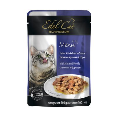Вологий корм для котів Edel Cat pouch 100 г (лосось та форель соусі) - masterzoo.ua