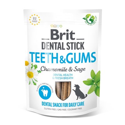 Ласощі для собак Brit Dental Stick Teeth & Gums 251 г 7 шт - ромашка і шавлія - masterzoo.ua