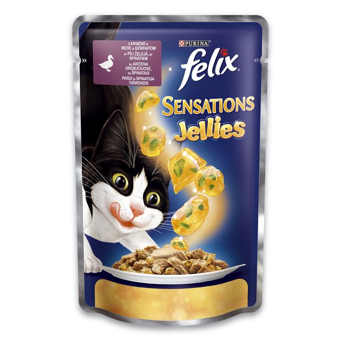 Вологий корм для котів Felix Sensations Jellies Duck & Spinach 100 г - качка та шпинат - masterzoo.ua