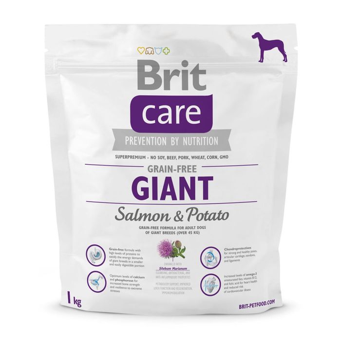 Сухий корм для дорослих собак гігантських порід (вагою від 45 кг) Brit Care GF Giant Salmon & Potato 1 кг (лосось) - masterzoo.ua