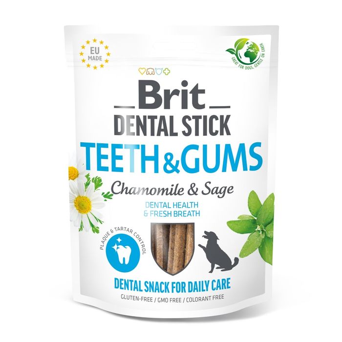 Ласощі для собак Brit Dental Stick Teeth & Gums 251 г 7 шт - ромашка і шавлія - masterzoo.ua